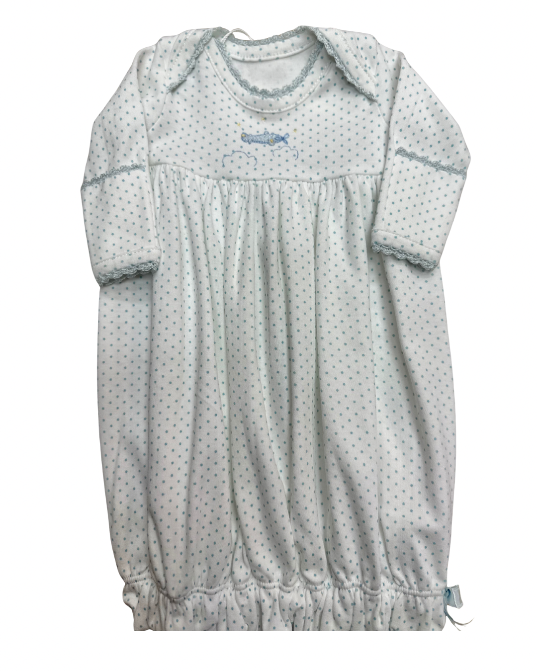 Mini Embroidered Airplane Gown, Lt Blue