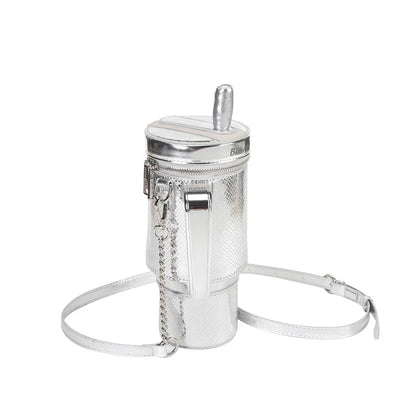 Take A Sip Water Cup Crossbody Purse, Silver