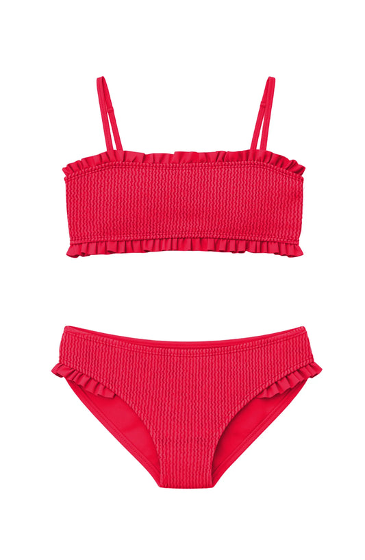 June Crinkle Ruffle Bandeau Bikini, Red