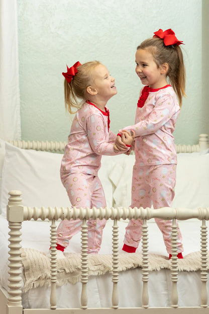 Milk & Cookies Ruffle PJ Set, Pink