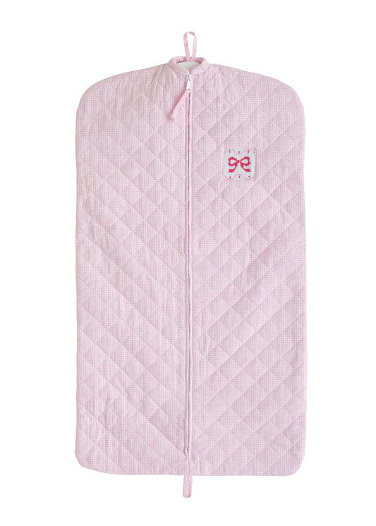 Smocked Bow Seersucker Garment Bag, Pink