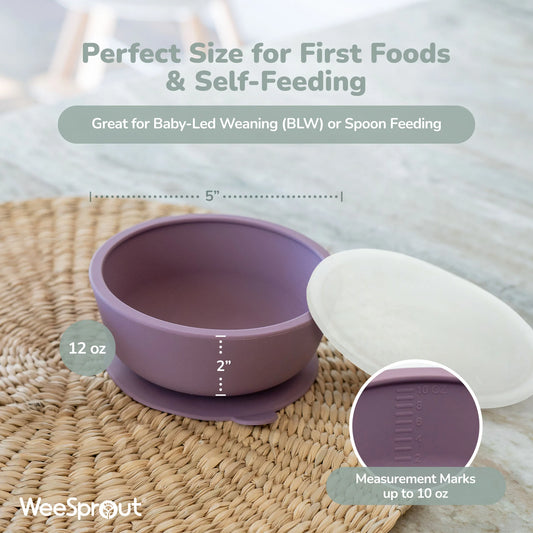 Silicone Suction Bowl w/Lid, Pastel Purple