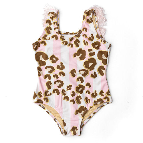 Metallic Leopard Fringe Back Infant Swimsuit