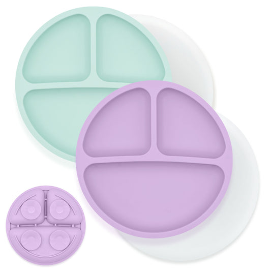 Silicone Suction Plates w/Lids 2pk, mint/lav