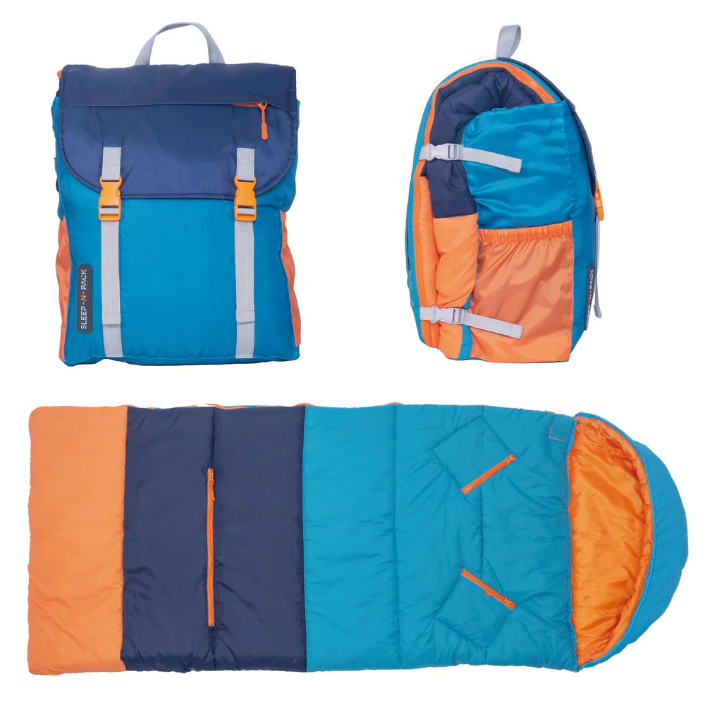 Sleep-N-Pack Sleeping Bag, Blue/Orange Colorblock