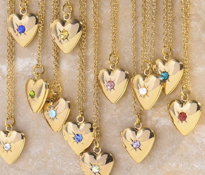Birthstone Heart Locket Necklace