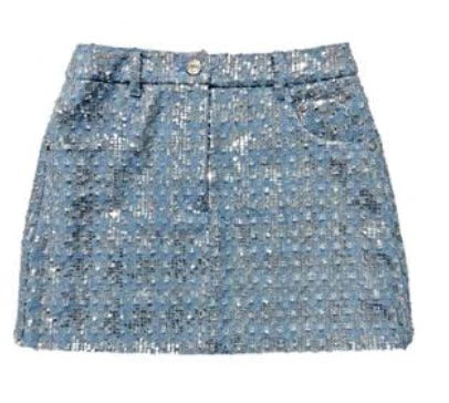 Sequin Embroidered Denim Skirt