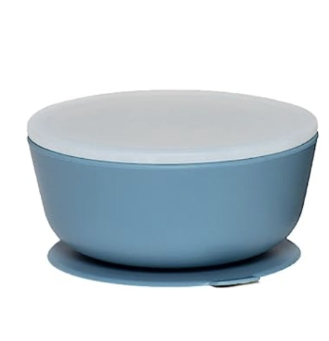 Silicone Suction Bowl w/Lid, Matte Blue