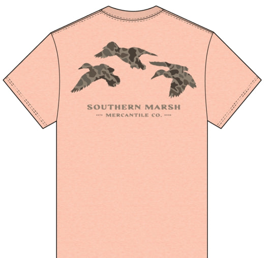 Youth Camo Flying Ducks SS Tee, Washed Sherbert