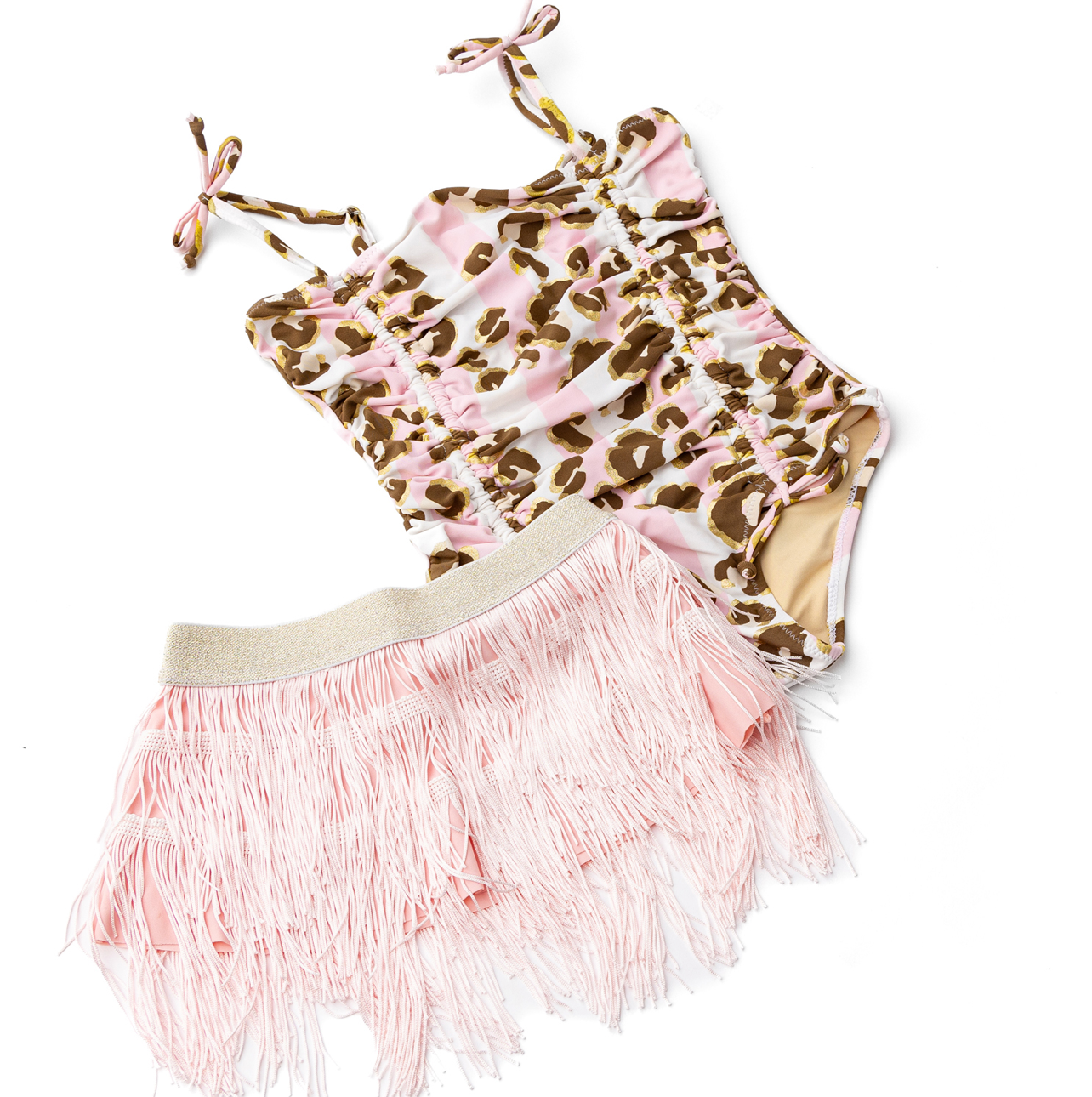Metallic Leopard 1pc Swim & Fringe Skirt