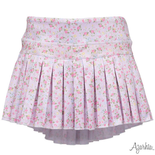 Pretty In Pink Flowers Mini Pleated Skort