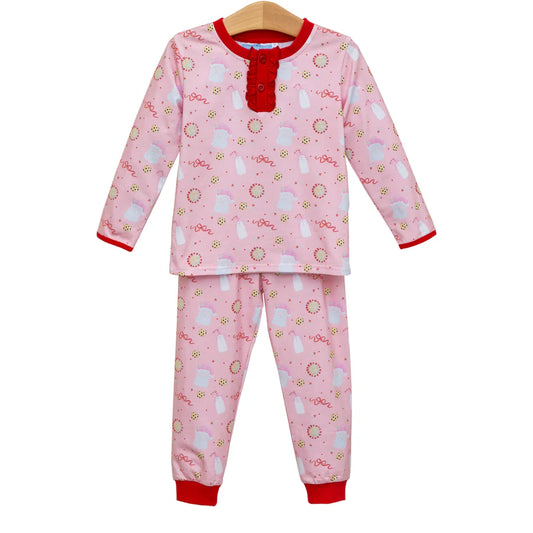 Milk & Cookies Ruffle PJ Set, Pink