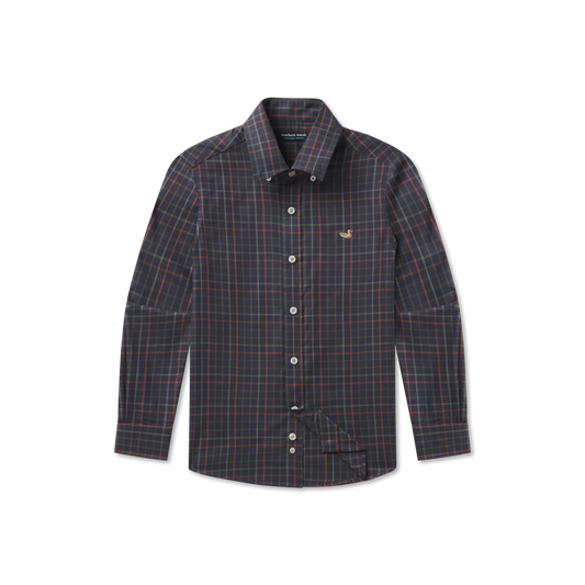 Boys Chateau Windowpane Dress Shirt, Navy/Dark Olive
