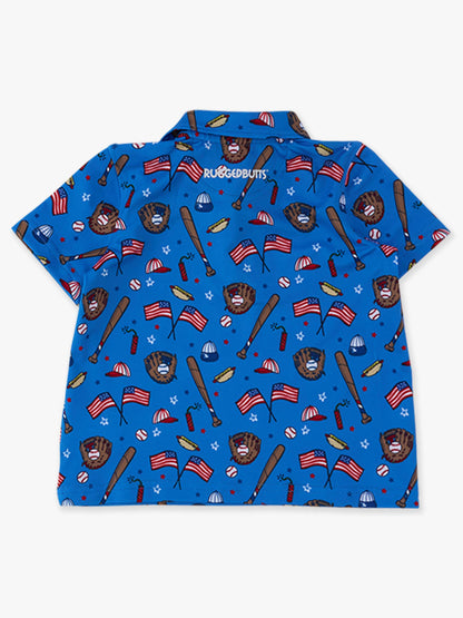 Boys Blue Stars & Strikes Baseball Knit Short Sleeve Performance Polo