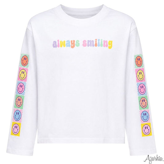Always Smiling LS Boxy Tee, White