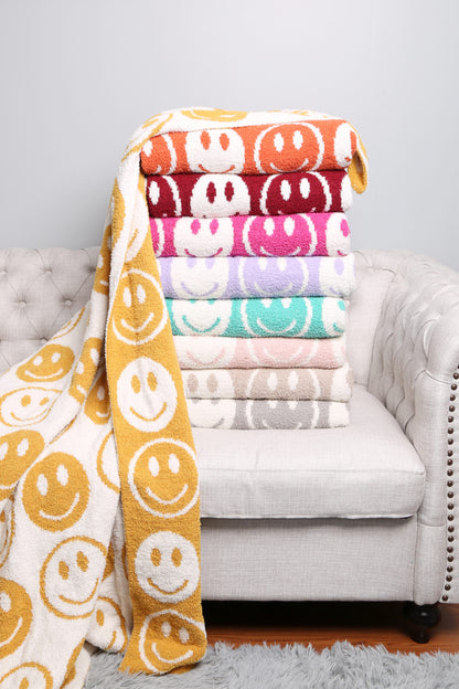 Chenille Happy Face Blankets (color options)