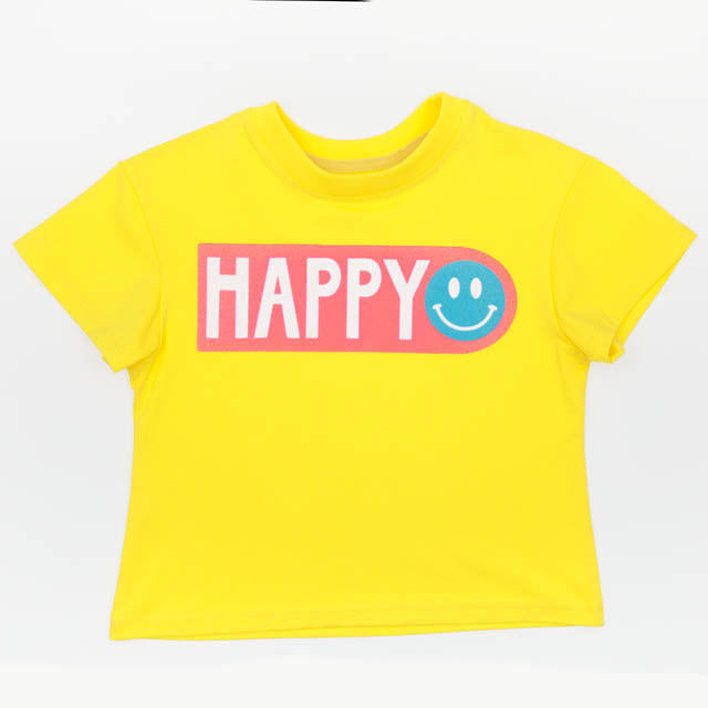Glitter Happy on Yellow Boxy T-Shirt