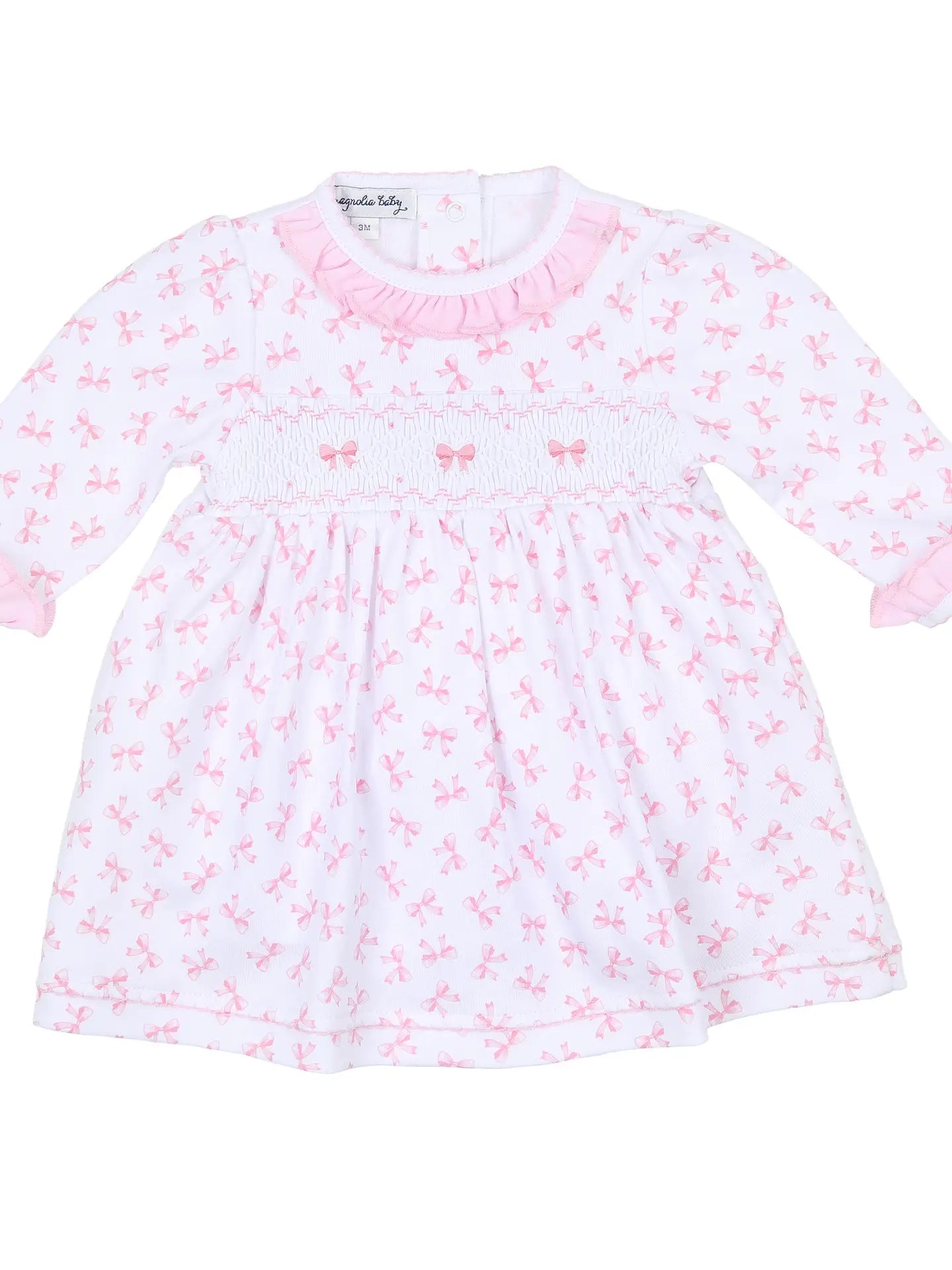 Baby Bows Smocked Printed Ruffle L/S Dress Set