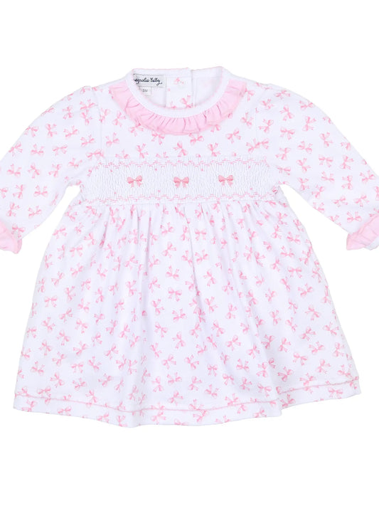 Baby Bows Smocked Printed Ruffle L/S Dress Set