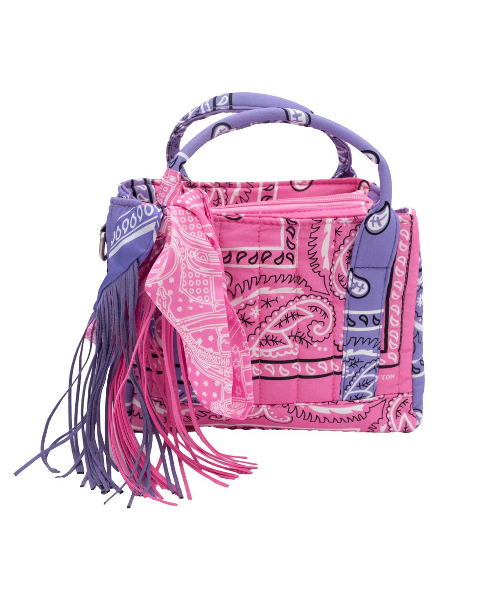 Bandana Print Tote Bag w/Silk Scarf (Pink/Purple)