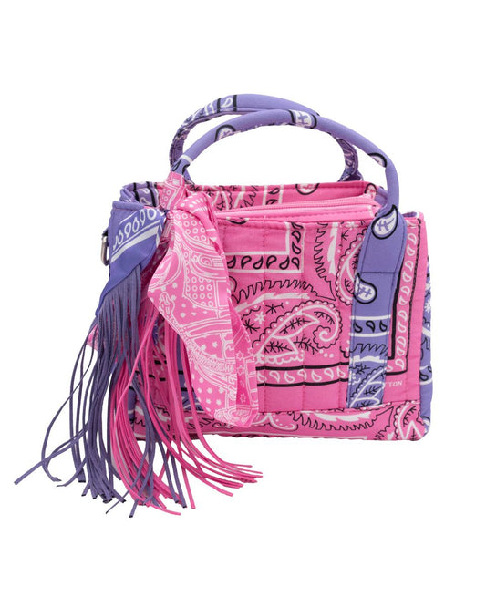 Bandana Print Tote Bag w/Silk Scarf (Pink/Purple)
