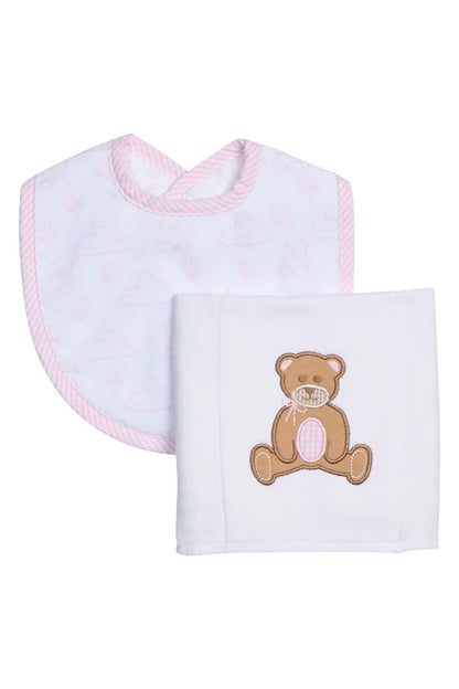 Teddy Bear Basic Bib & Burp Boxed Set, Pink