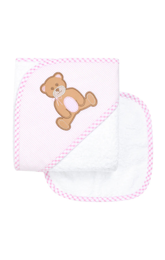 Teddy Bear Baby Hooded Towel & Washcloth Set, Pink
