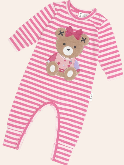 Huxette Bear Stripe Romper, DustyBerry/Pink Marble