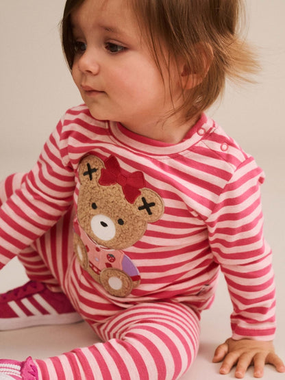 Huxette Bear Stripe Romper, DustyBerry/Pink Marble