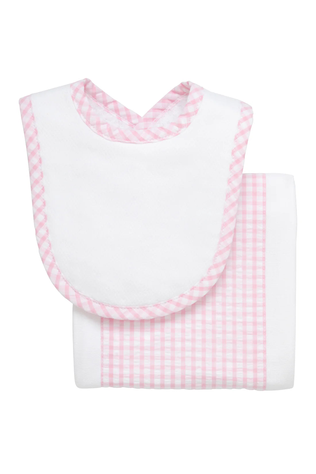 Big Check Drooler Bib & Burp Set, Pink