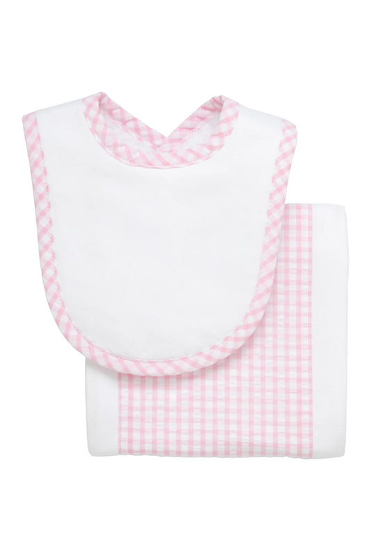 Big Check Drooler Bib & Burp Set, Pink