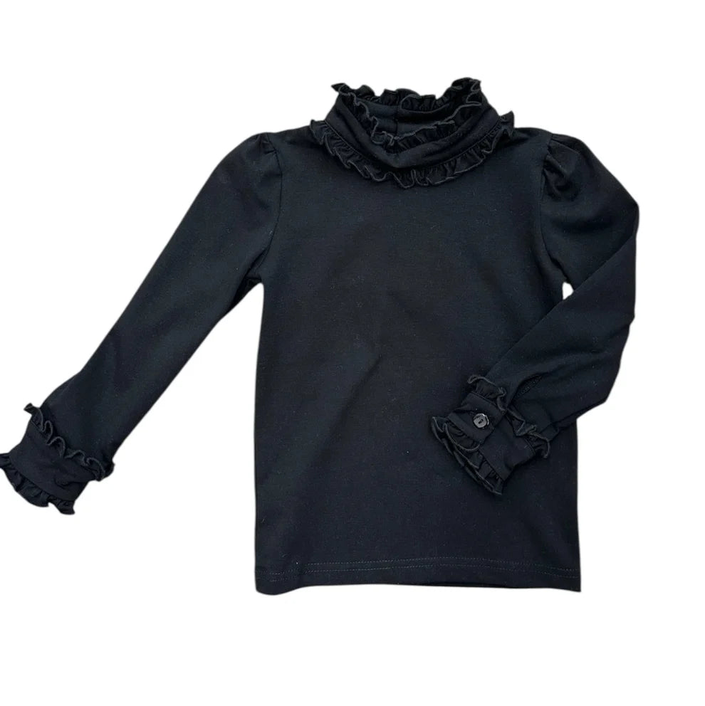 Mary Black LS Ruffle Collar Top
