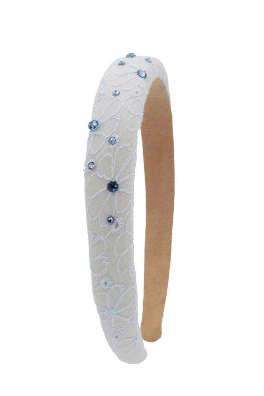Crystallized Padded Eyelet Headband, Blue