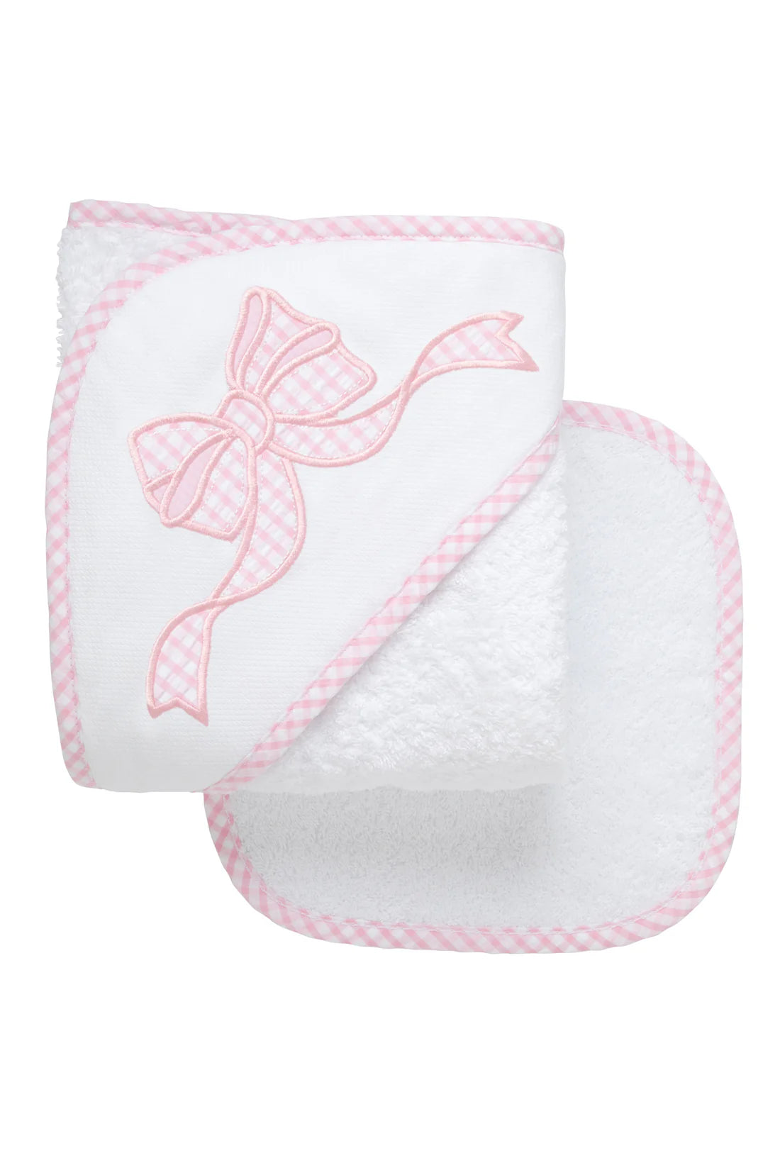 Bow Baby Hooded Towel & Washcloth Set, PInk