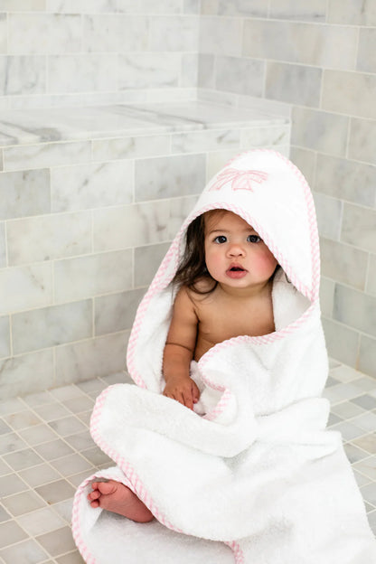 Bow Baby Hooded Towel & Washcloth Set, PInk