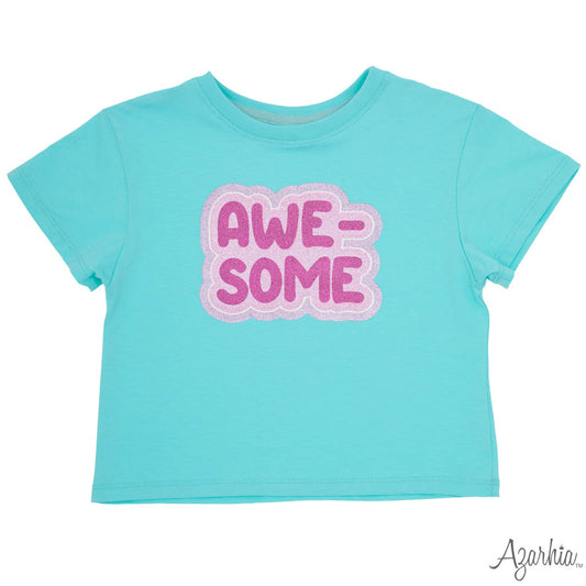 Awesome Glitter Print Seafoam Boxy Tee
