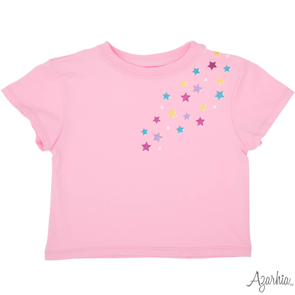 Glitter Falling Stars Pink Boxy Tee