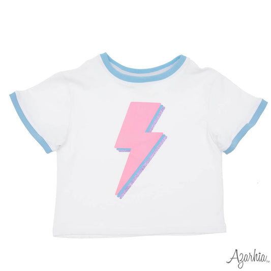 Pink Lightning Bolt Ringer Tee, White