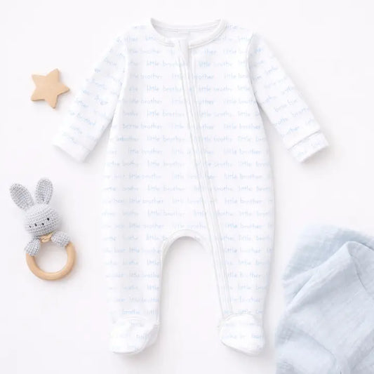 Little Brother Print Zip Footie