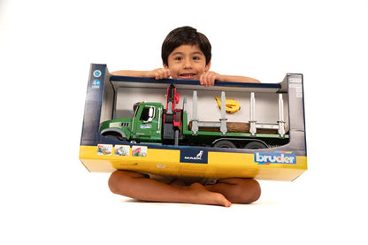 Bruder 02824 Mack Granite Timber Truck w/ Loading Crane and 3 Trunks