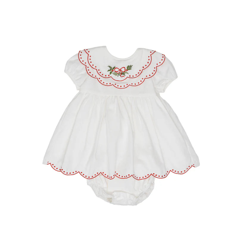 Carol Holly Wreath Dress w/Bloomer, White