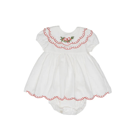 Carol Holly Wreath Dress w/Bloomer, White