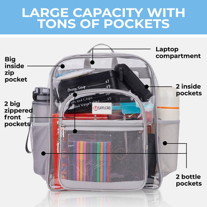 Clear Backpack For School XL | Top YKK® Zip | Gray Rhino