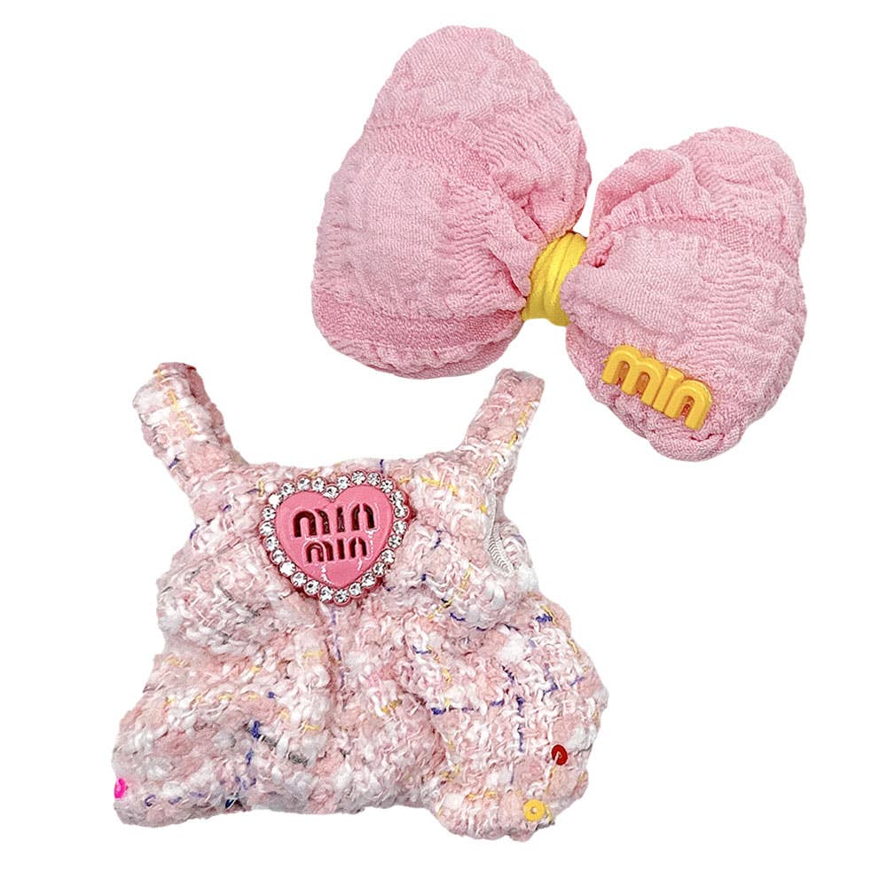 Mini Labubu Doll Tweed Overall Bow Headpiece Outfit Set