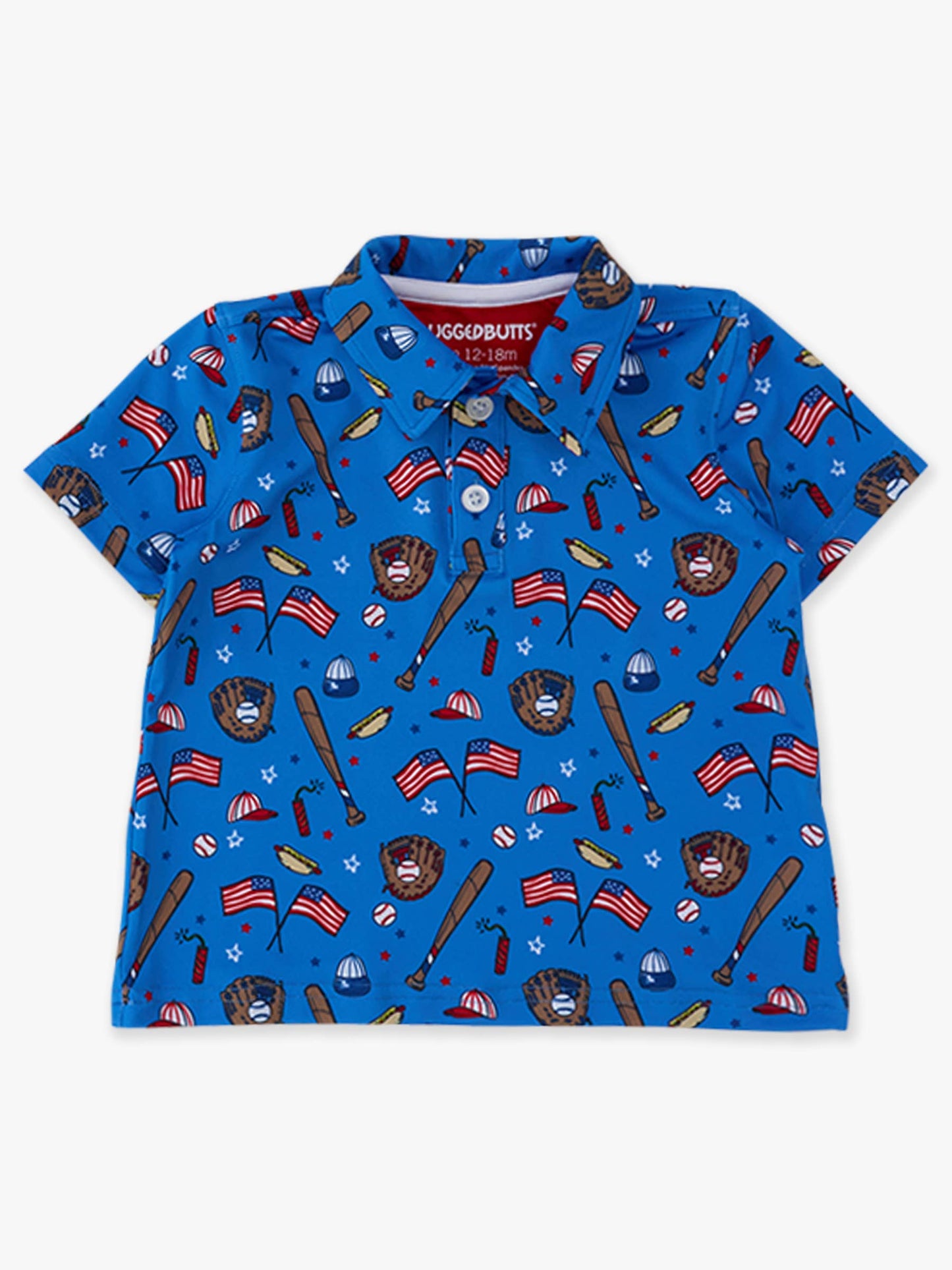Boys Blue Stars & Strikes Baseball Knit Short Sleeve Performance Polo