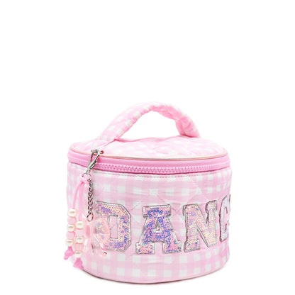 'DANCE' Quilted Gingham Round Glam Bag with Charm