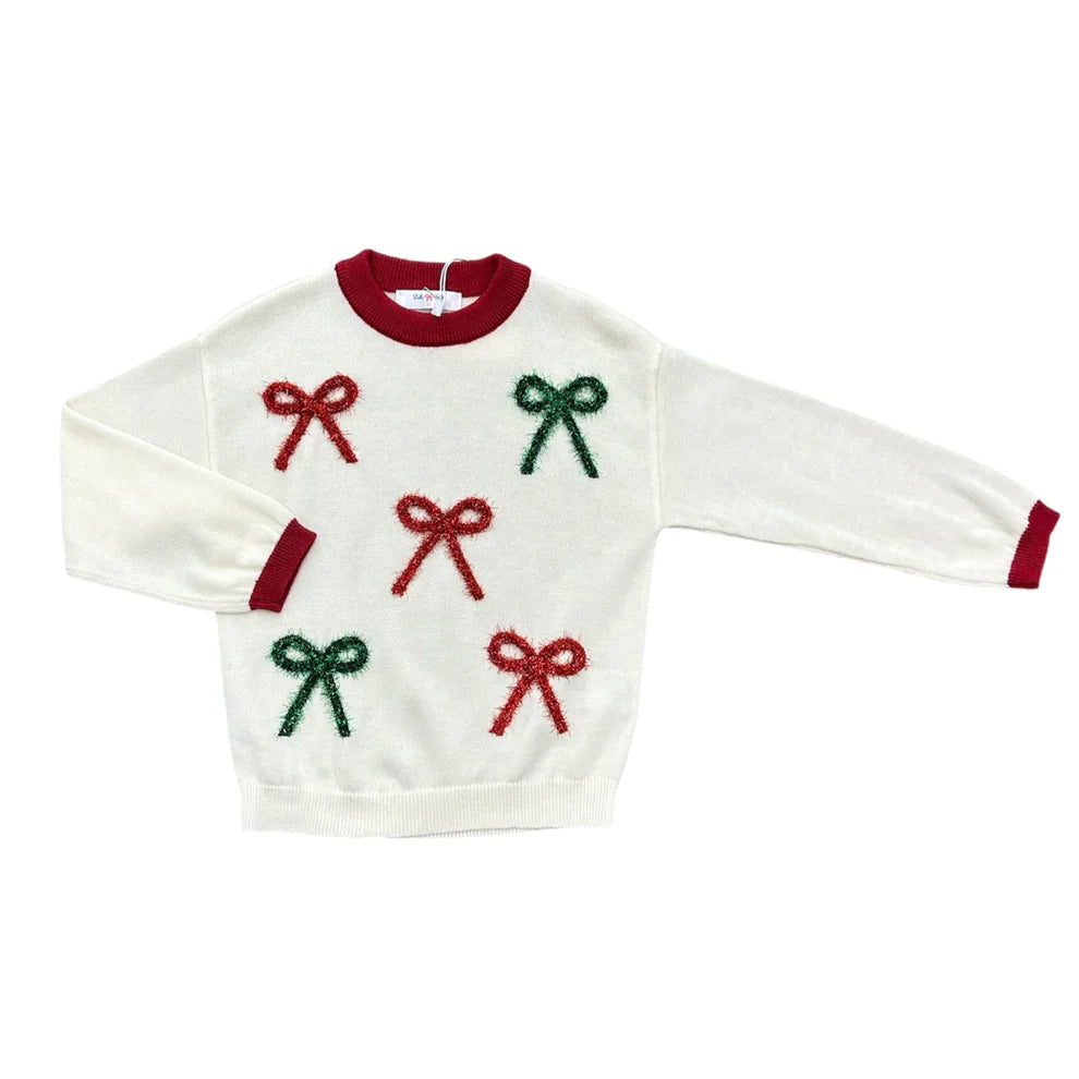 Christmas Bows Long Sleeve Sweater, White