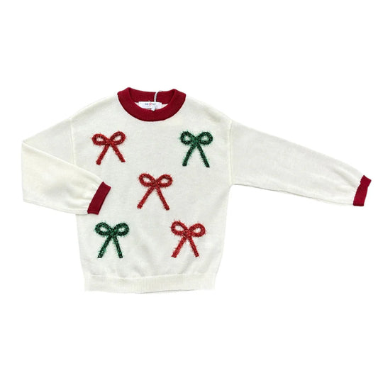 Christmas Bows Long Sleeve Sweater, White