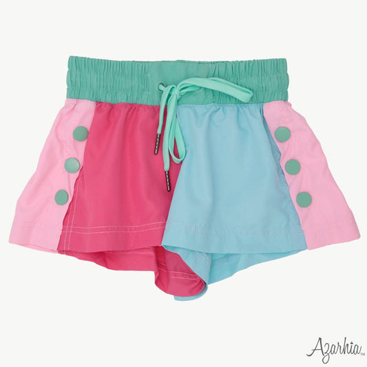 Side Snap Color Block Short, Pink/Blue