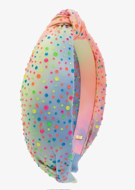 Cotton Ty Dye Fully Jewel Knot Headband, Multi Neon